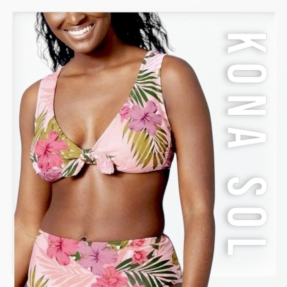 Kona Sol Tropical Pink Print Bikini Top sz M - Picture 1 of 10
